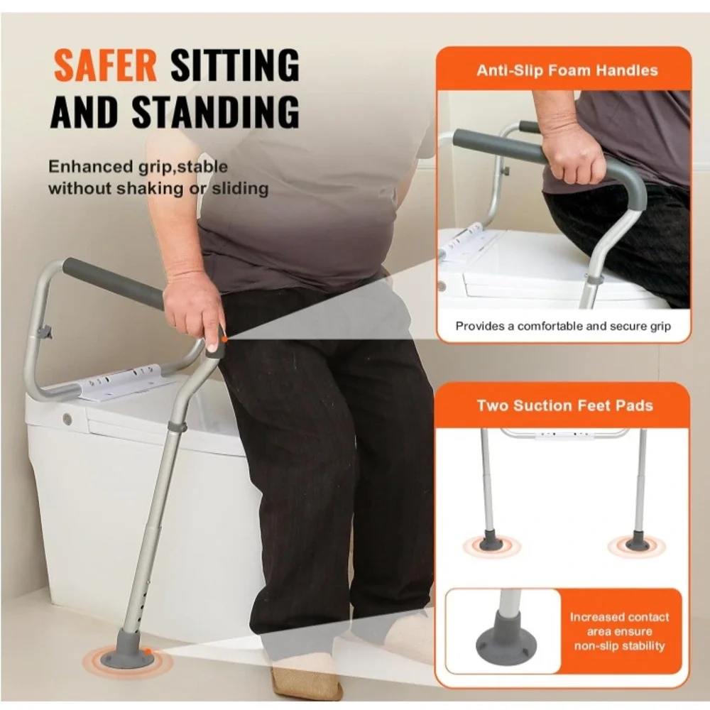 VEVOR Toilet Safety Frame Adjustable Height Non-Slip Aluminum 300 lb FBL900632